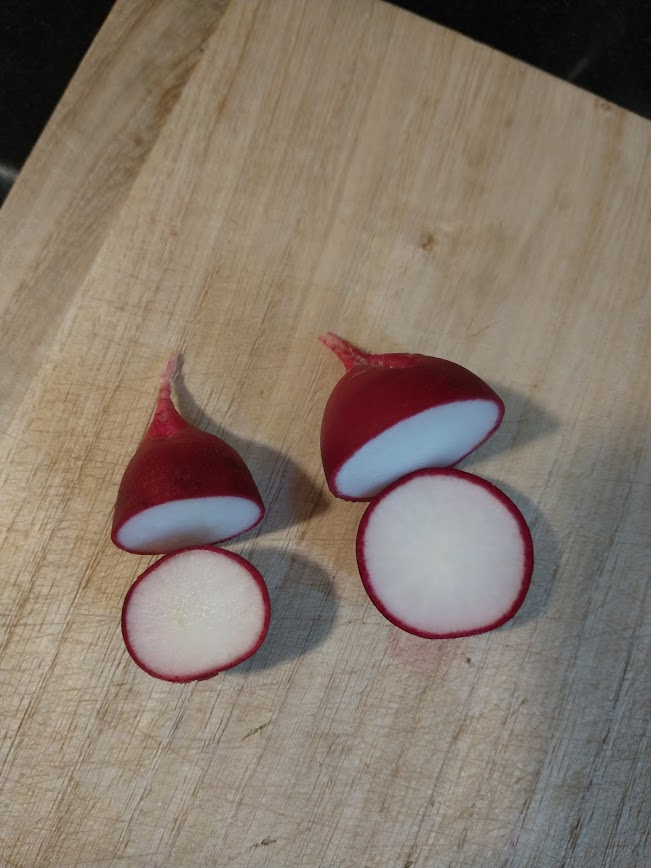 Update #5: Ok ready to taste test! April 28 (Day 24) it's early according to the packets but two of the radishes are ready.…