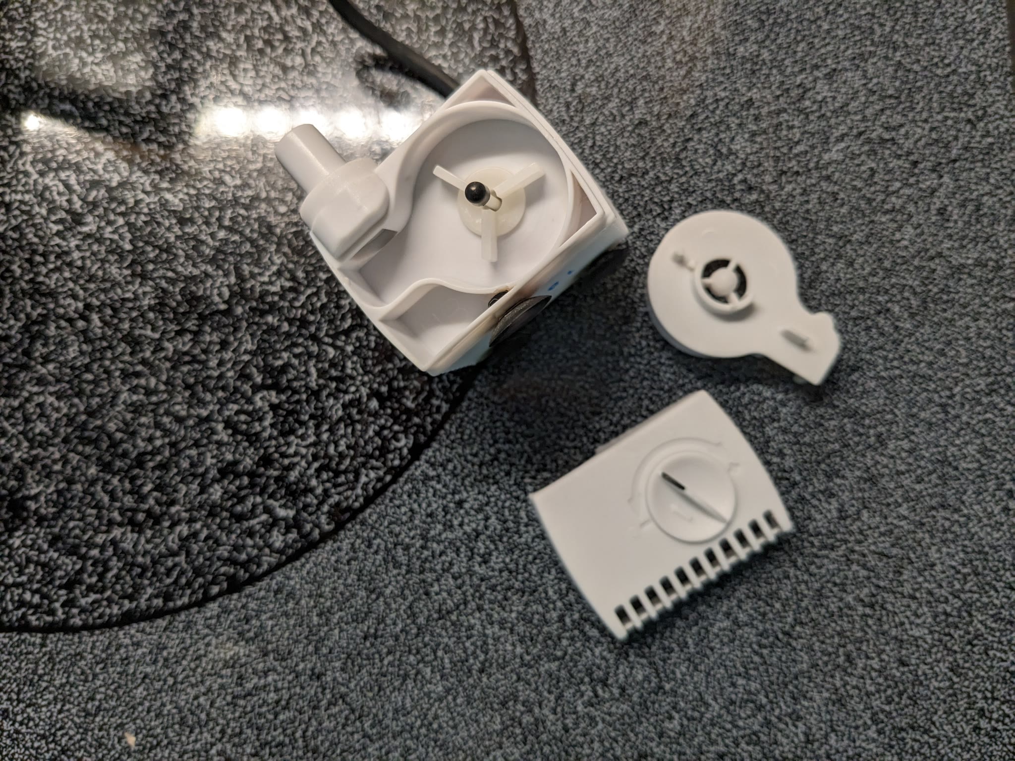 Update #3: Step 4: Pump reassemblyHere we have the cleaned-up pump parts. Note the tiny black endcap for the impeller shaft…
